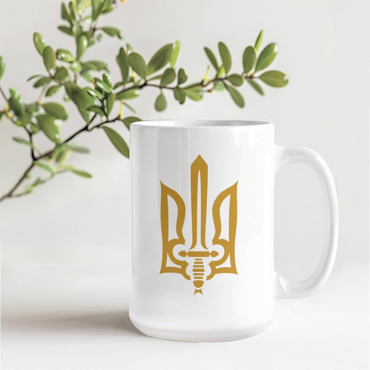 Stylized Tryzub (Gold) - 15oz White Ceramic Mug