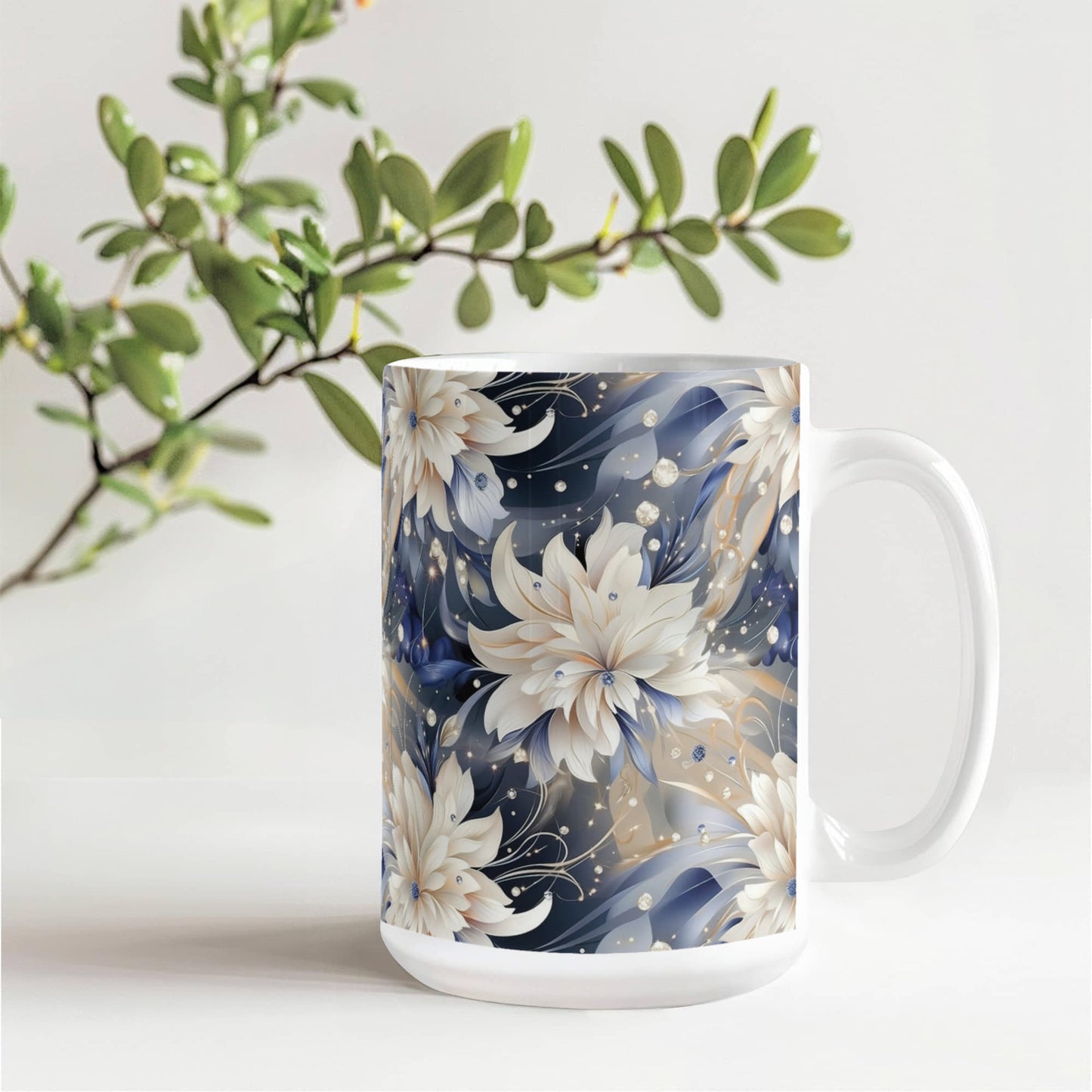 Nocturnal Bloom Pattern 003 - 15oz White Ceramic Mug