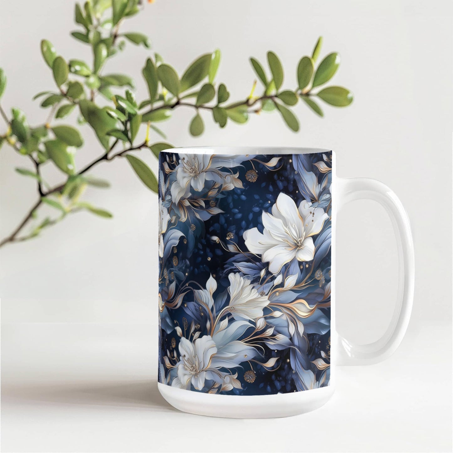 Nocturnal Bloom Pattern 005 - 15oz White Ceramic Mug