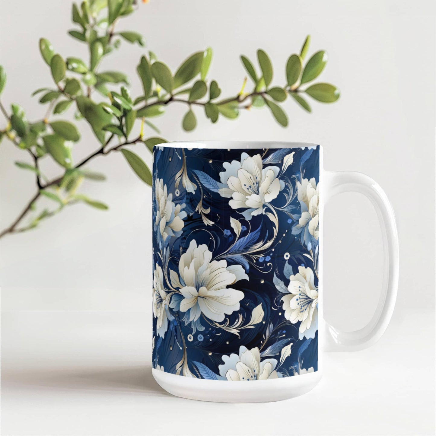 Nocturnal Bloom Pattern 011 - 15oz White Ceramic Mug