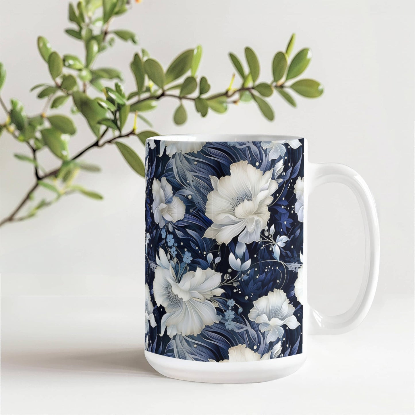 Nocturnal Bloom Pattern 007 - 15oz White Ceramic Mug