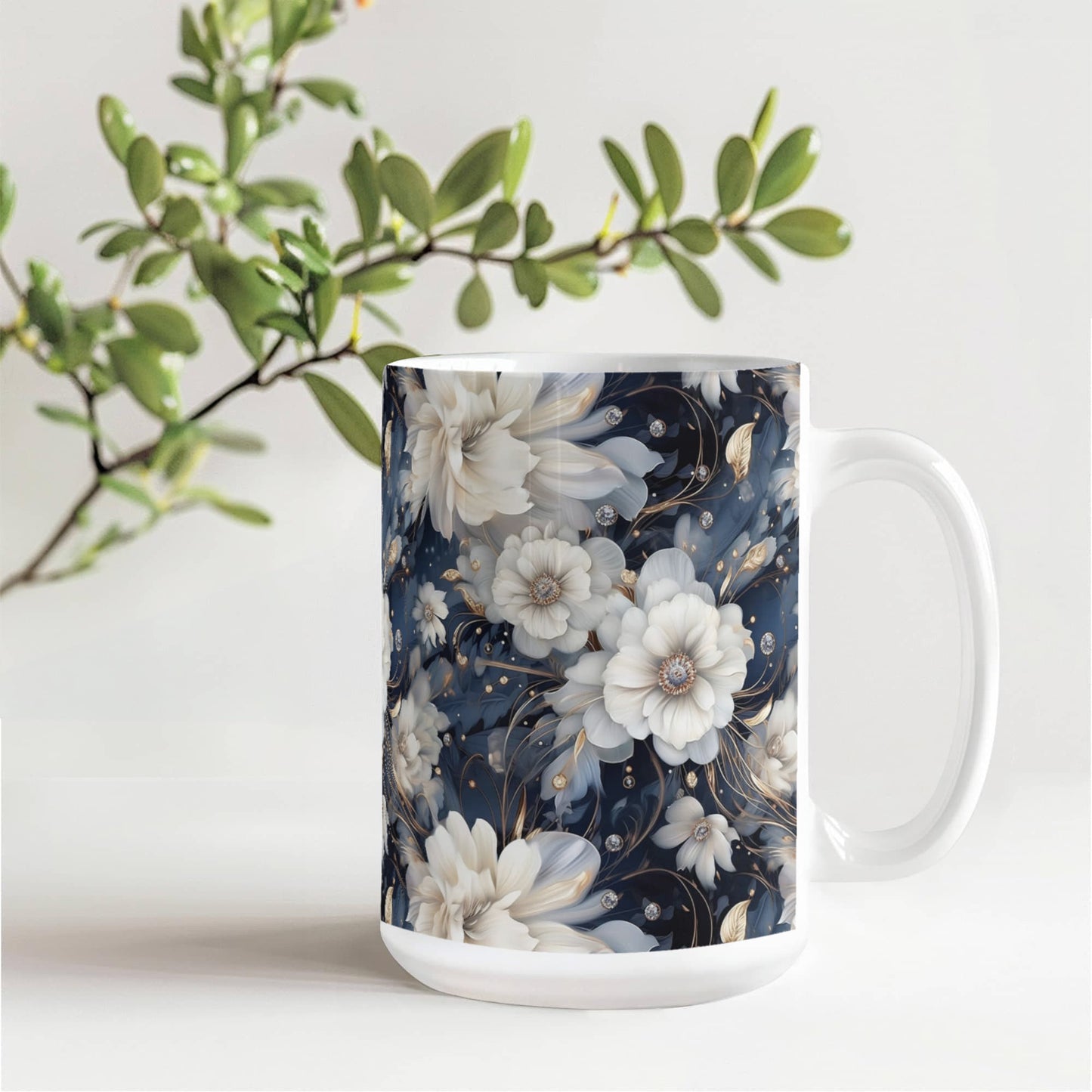 Nocturnal Bloom Pattern 002 - 15oz White Ceramic Mug