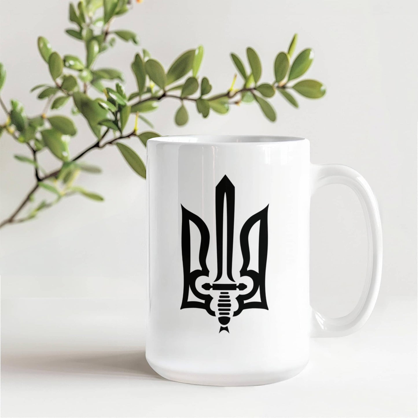 Stylized Tryzub (Black) - 15oz White Ceramic Mug