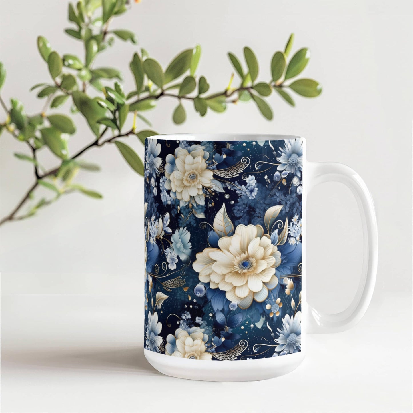 Nocturnal Bloom Pattern 001 - 15oz White Ceramic Mug