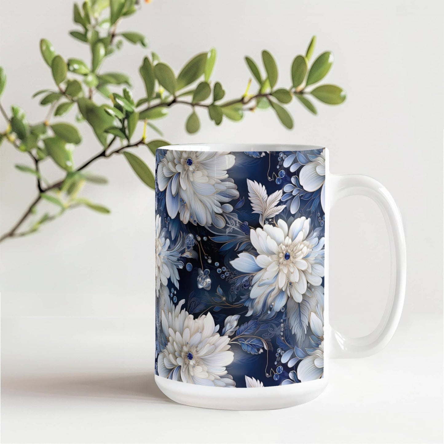 Nocturnal Bloom Pattern 009 - 15oz White Ceramic Mug