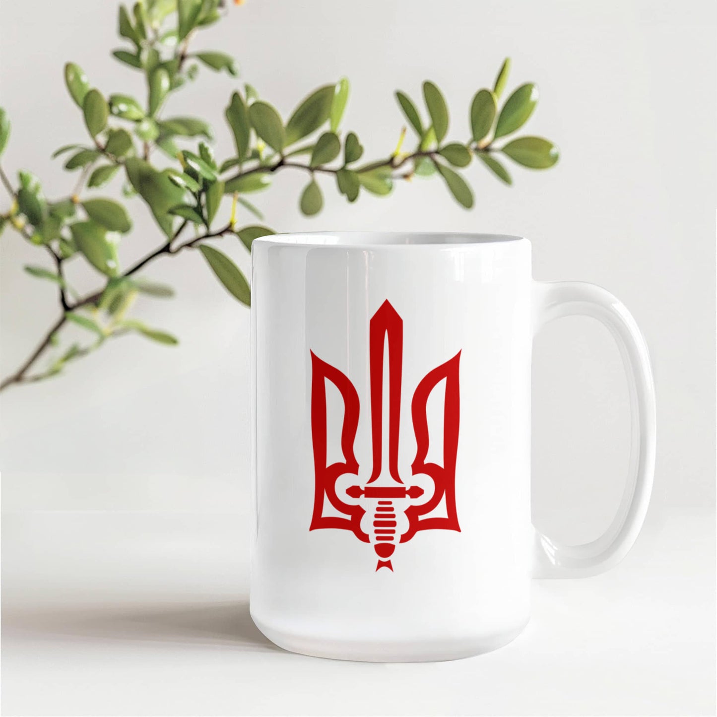 Stylized Tryzub (Red) - 15oz White Ceramic Mug