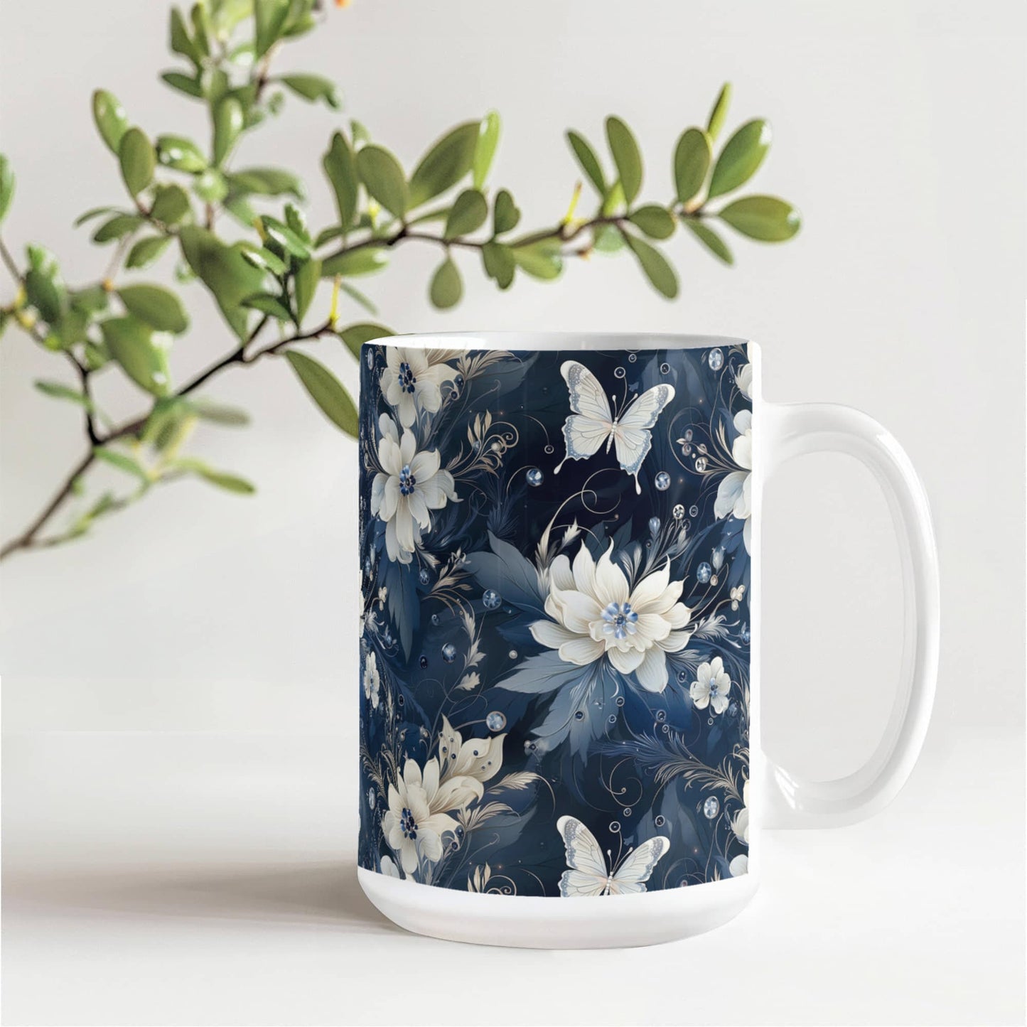 Nocturnal Bloom Pattern 004 - 15oz White Ceramic Mug