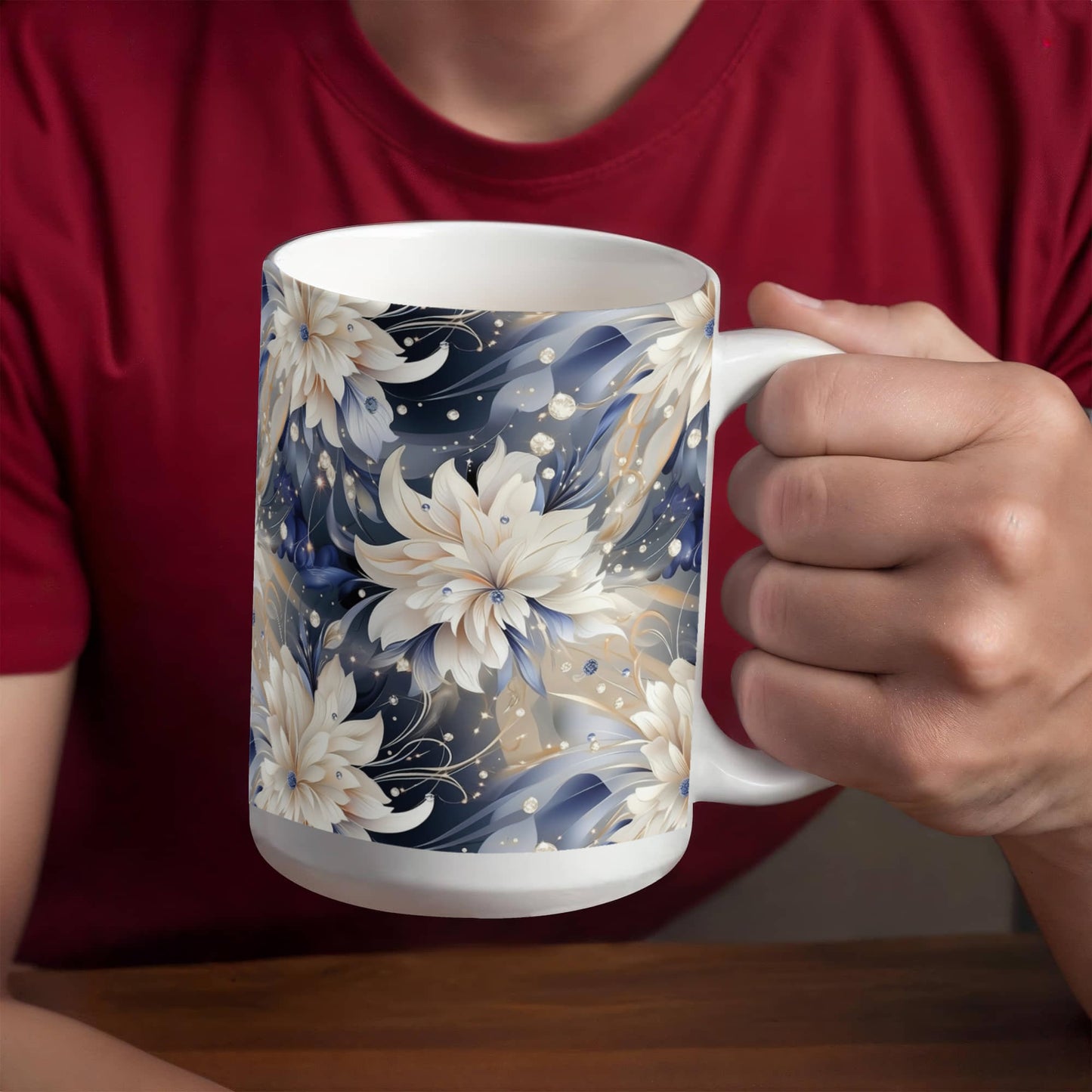 Nocturnal Bloom Pattern 003 - 15oz White Ceramic Mug