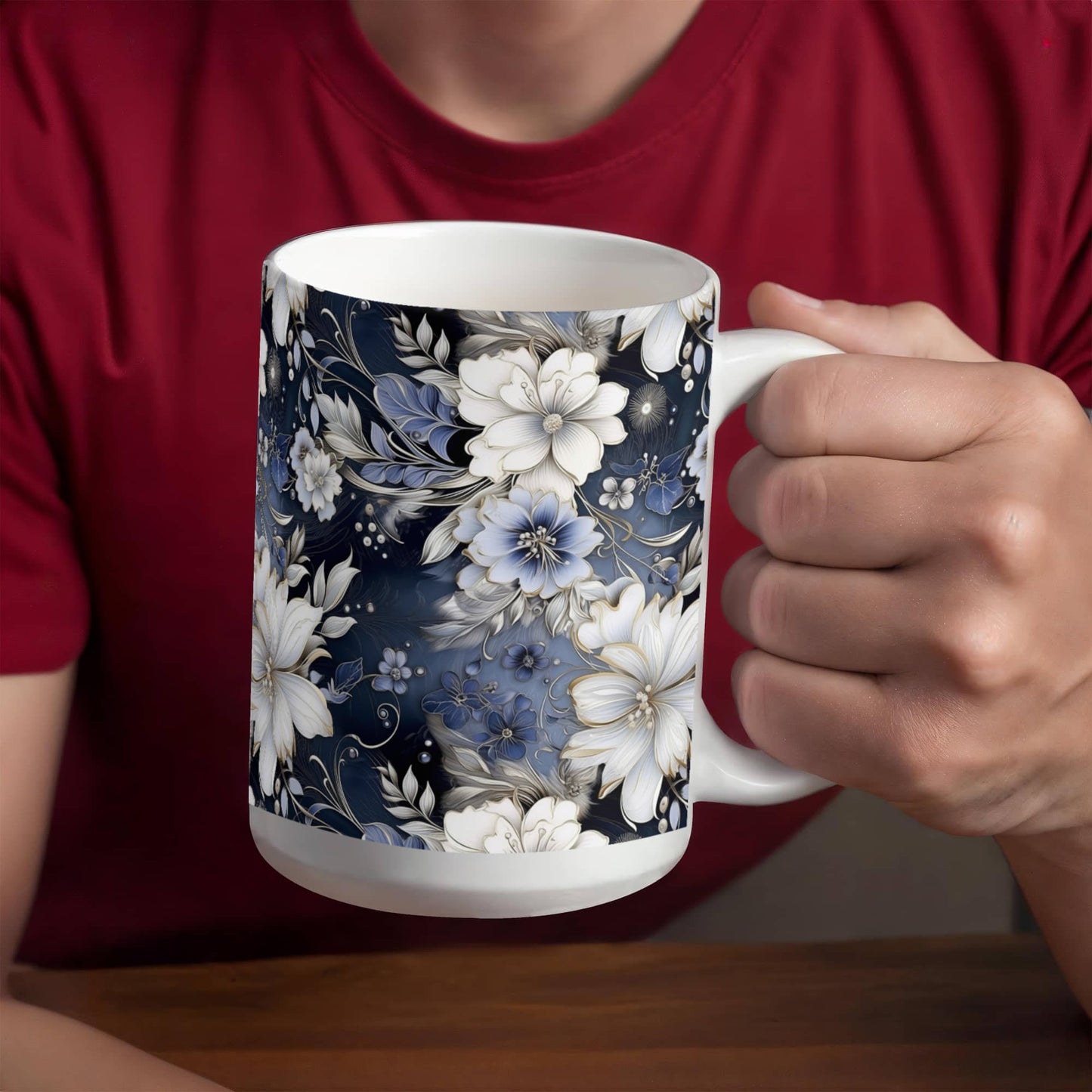 Nocturnal Bloom Pattern 012 - 15oz White Ceramic Mug
