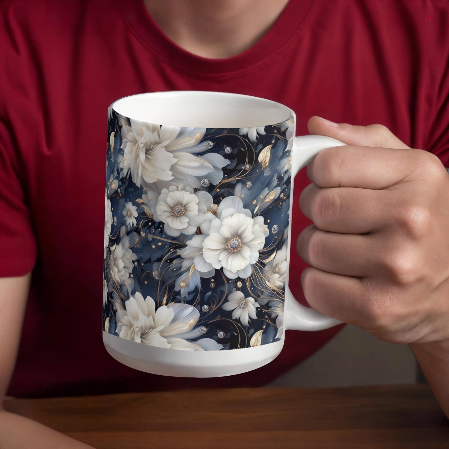 Nocturnal Bloom Pattern 002 - 15oz White Ceramic Mug