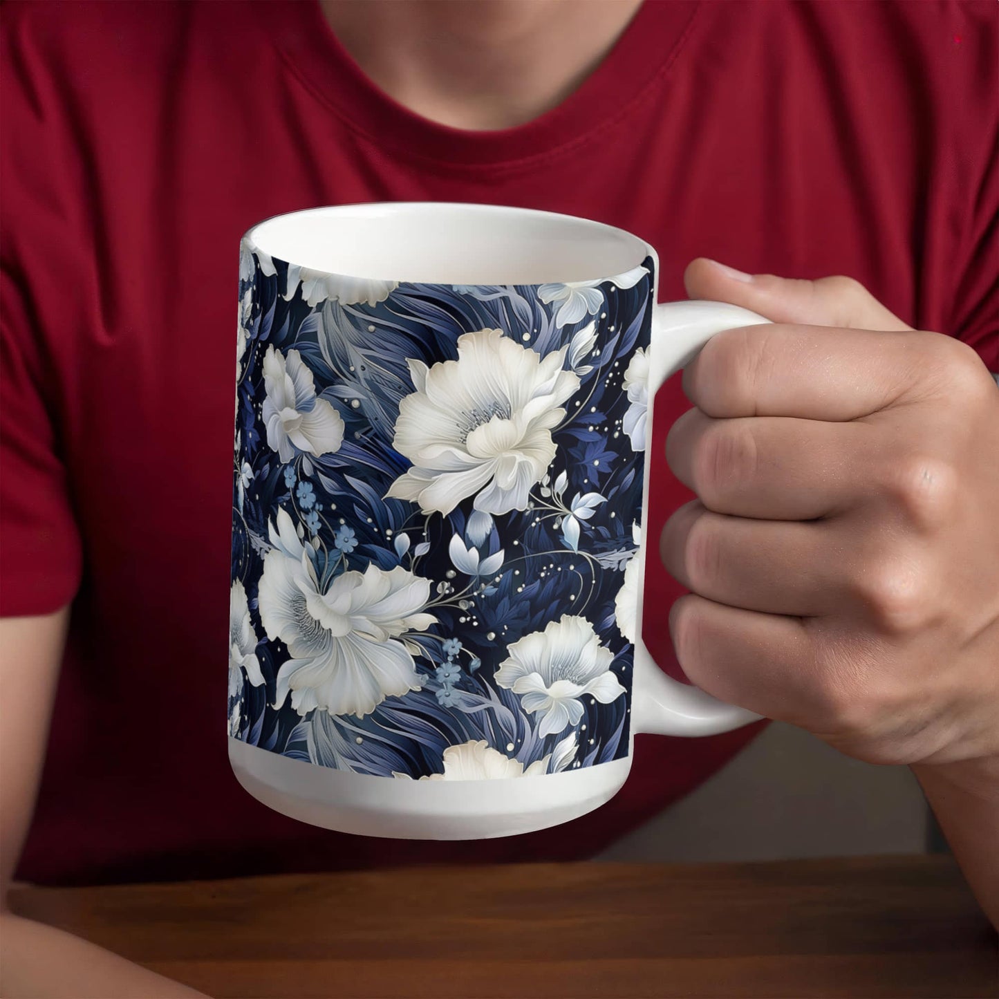 Nocturnal Bloom Pattern 007 - 15oz White Ceramic Mug