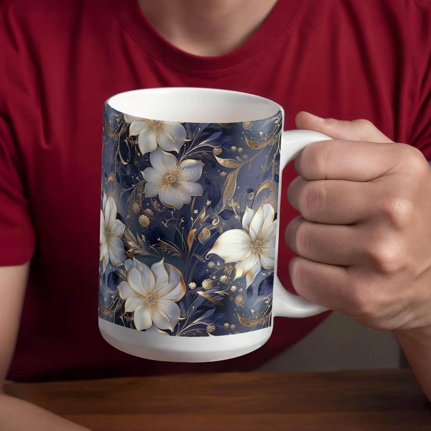 Nocturnal Bloom Pattern 010 - 15oz White Ceramic Mug