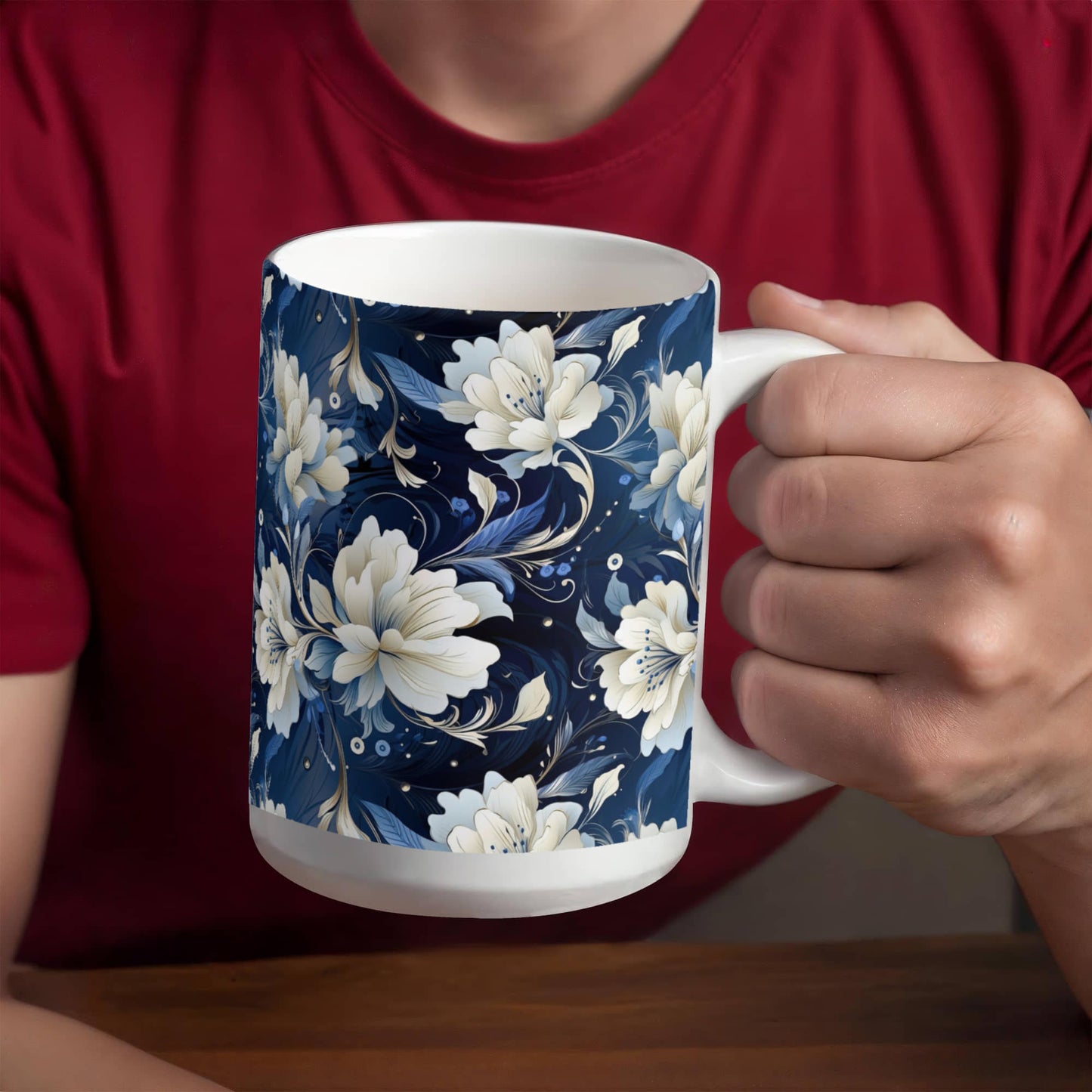 Nocturnal Bloom Pattern 011 - 15oz White Ceramic Mug