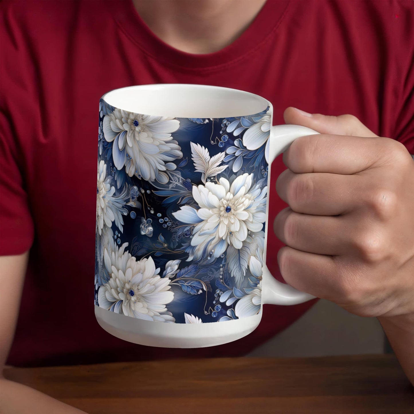 Nocturnal Bloom Pattern 009 - 15oz White Ceramic Mug