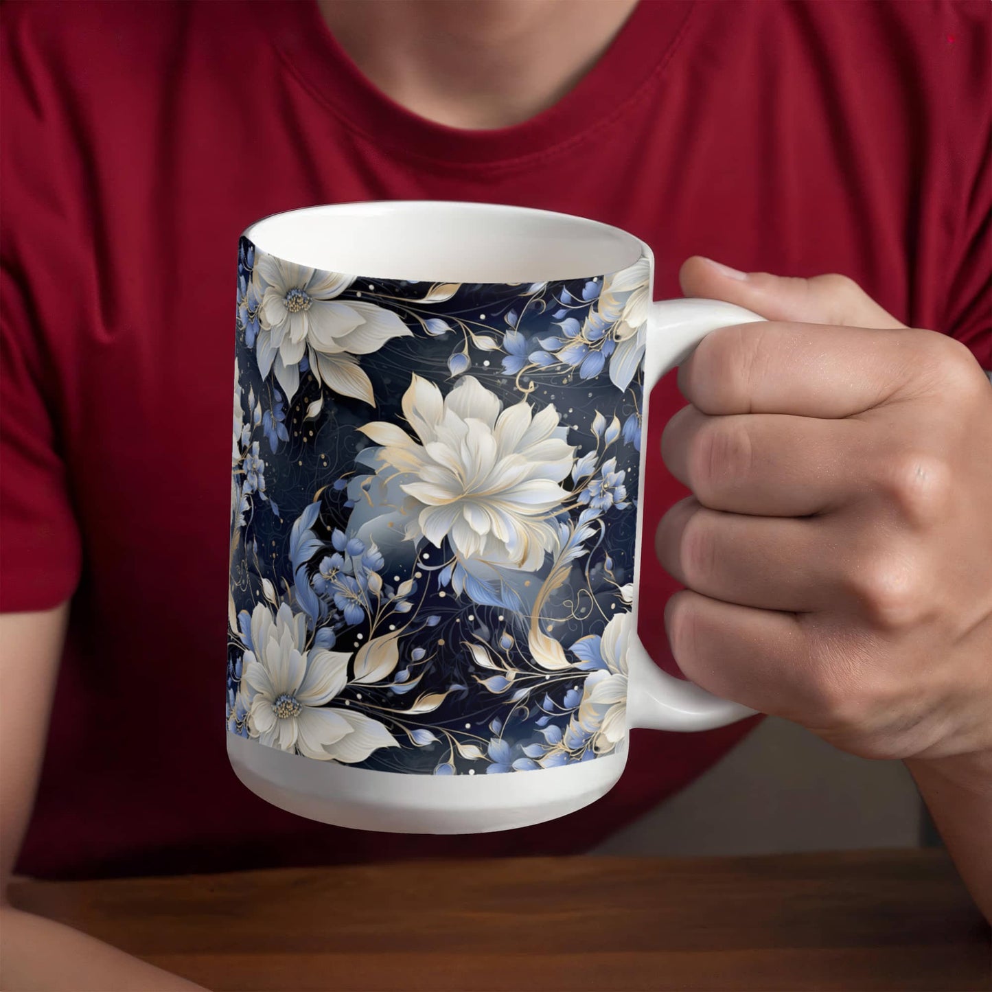 Nocturnal Bloom Pattern 008 - 15oz White Ceramic Mug