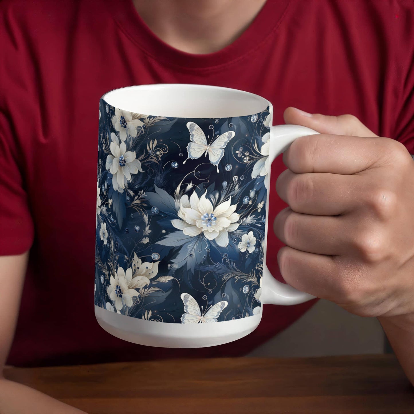 Nocturnal Bloom Pattern 004 - 15oz White Ceramic Mug