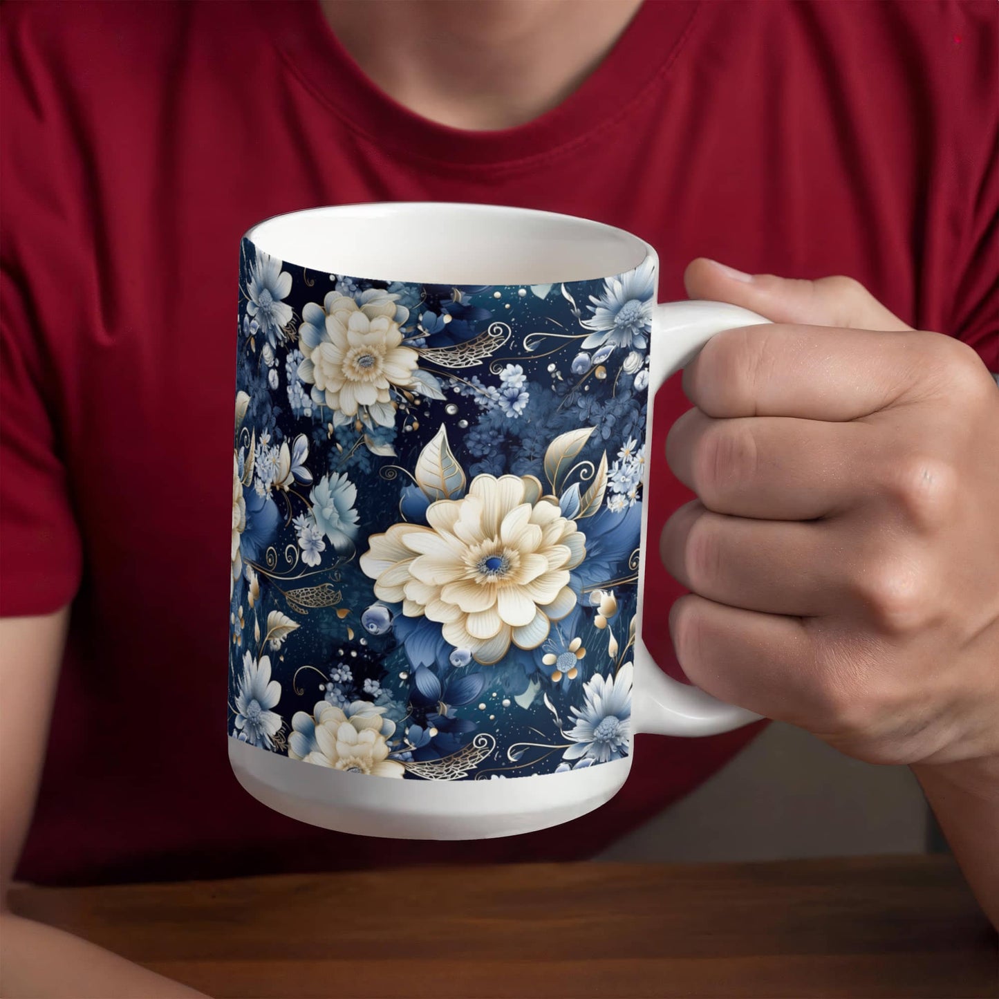 Nocturnal Bloom Pattern 001 - 15oz White Ceramic Mug
