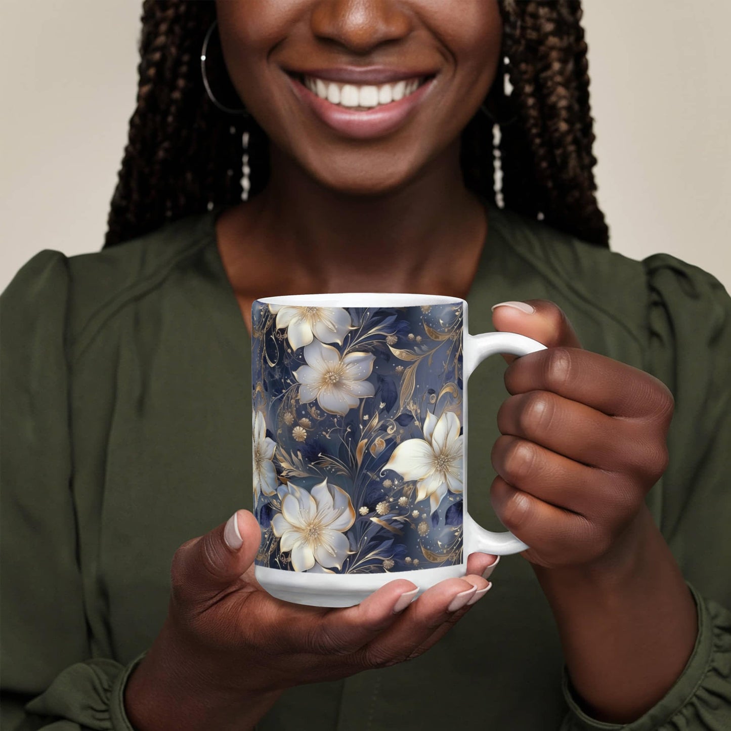 Nocturnal Bloom Pattern 010 - 15oz White Ceramic Mug