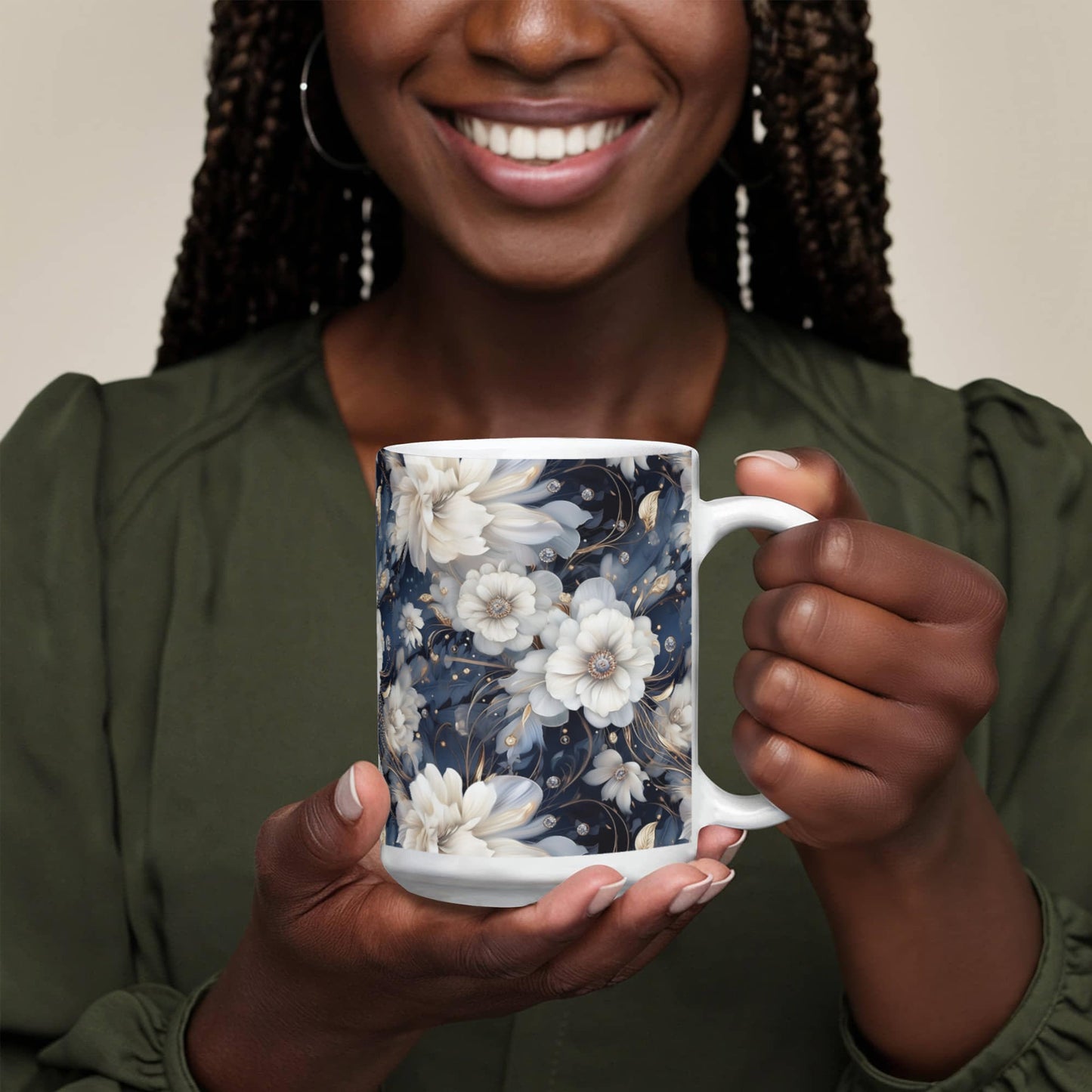 Nocturnal Bloom Pattern 002 - 15oz White Ceramic Mug