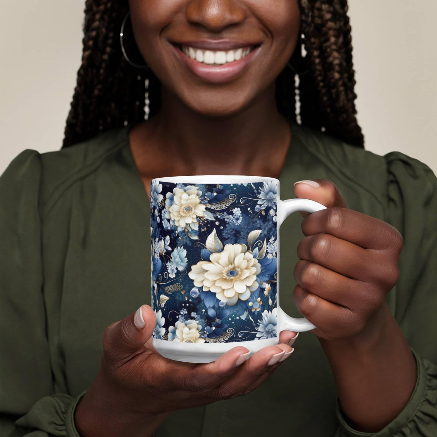 Nocturnal Bloom Pattern 001 - 15oz White Ceramic Mug