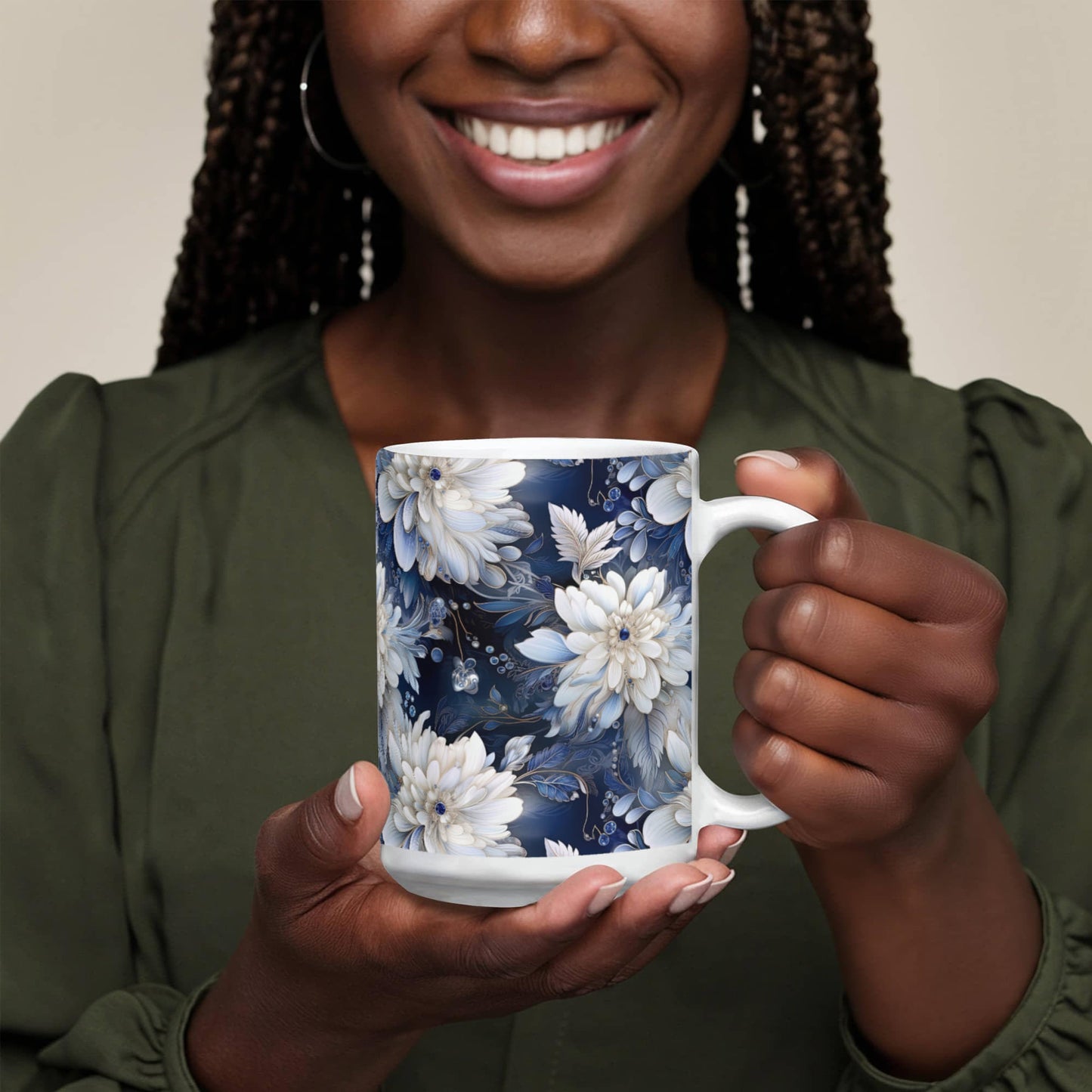 Nocturnal Bloom Pattern 009 - 15oz White Ceramic Mug