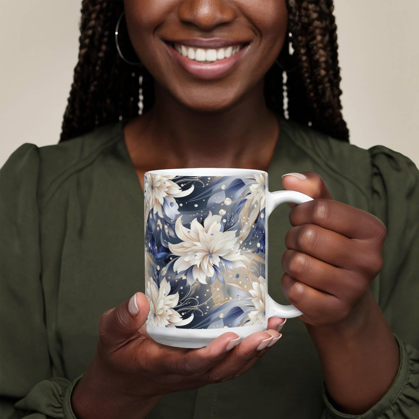 Nocturnal Bloom Pattern 003 - 15oz White Ceramic Mug