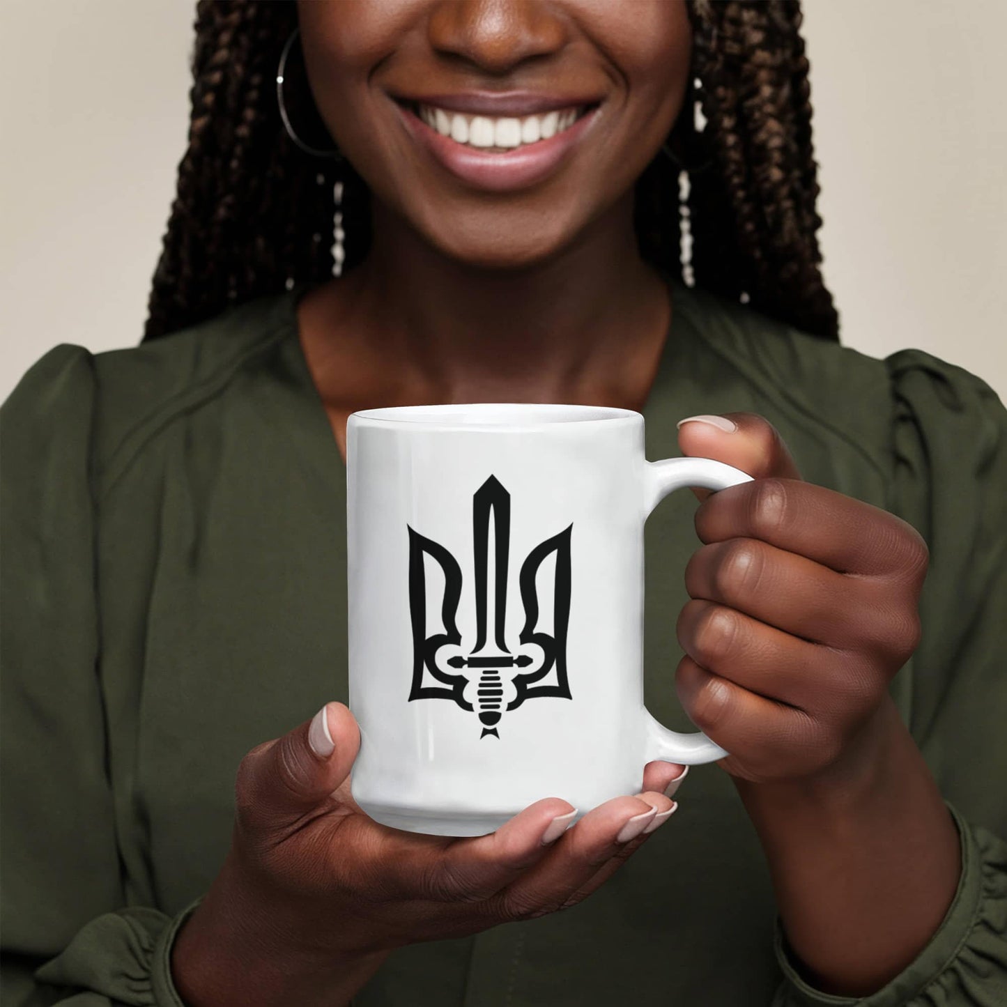 Stylized Tryzub (Black) - 15oz White Ceramic Mug