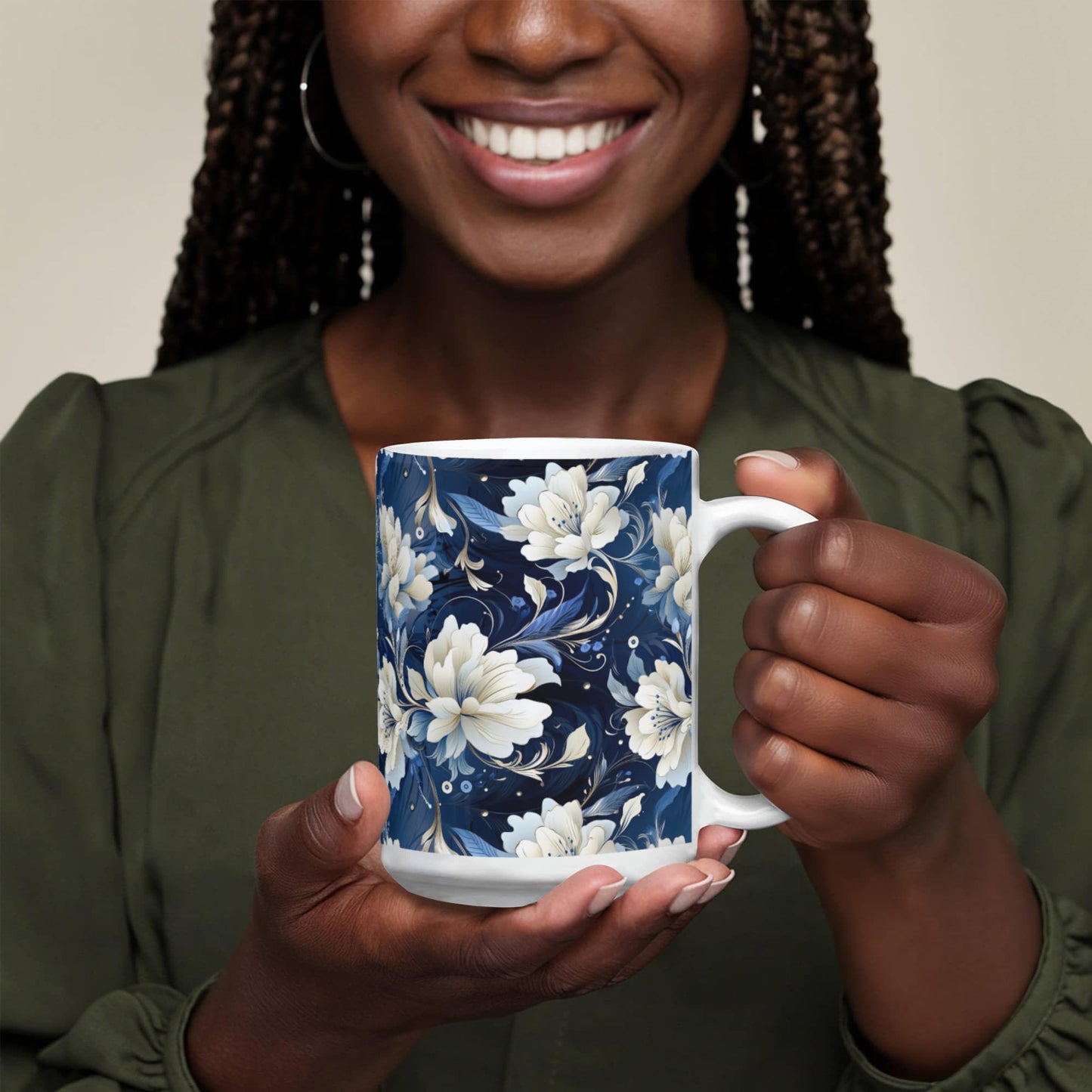 Nocturnal Bloom Pattern 011 - 15oz White Ceramic Mug