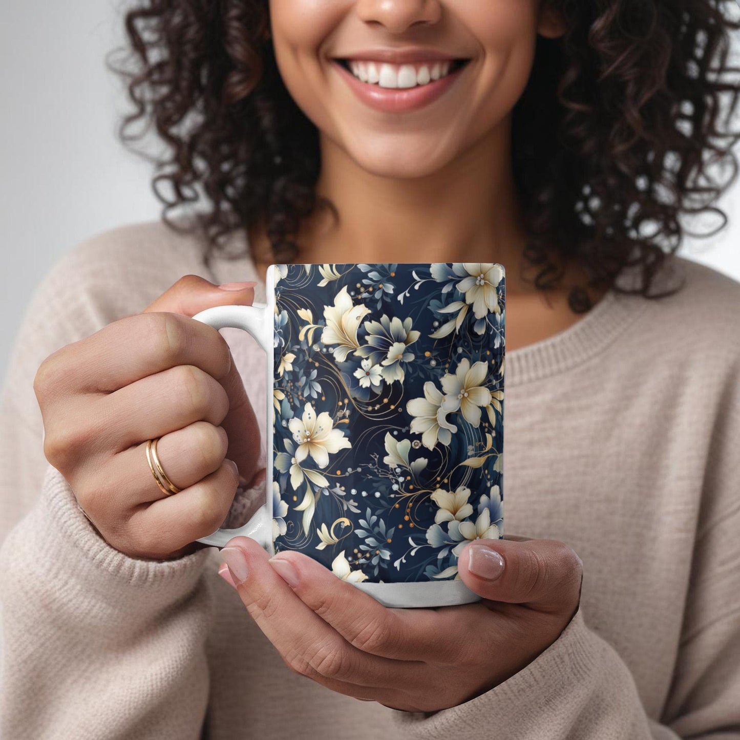 Nocturnal Bloom Pattern 006 - 15oz White Ceramic Mug