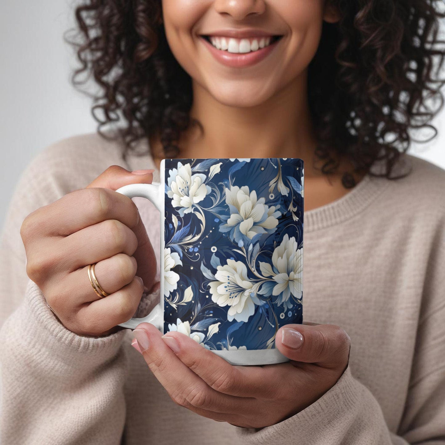 Nocturnal Bloom Pattern 011 - 15oz White Ceramic Mug