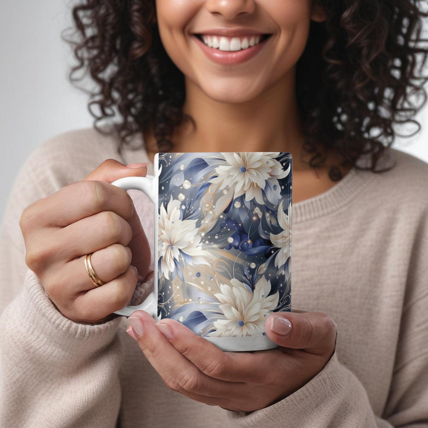 Nocturnal Bloom Pattern 003 - 15oz White Ceramic Mug