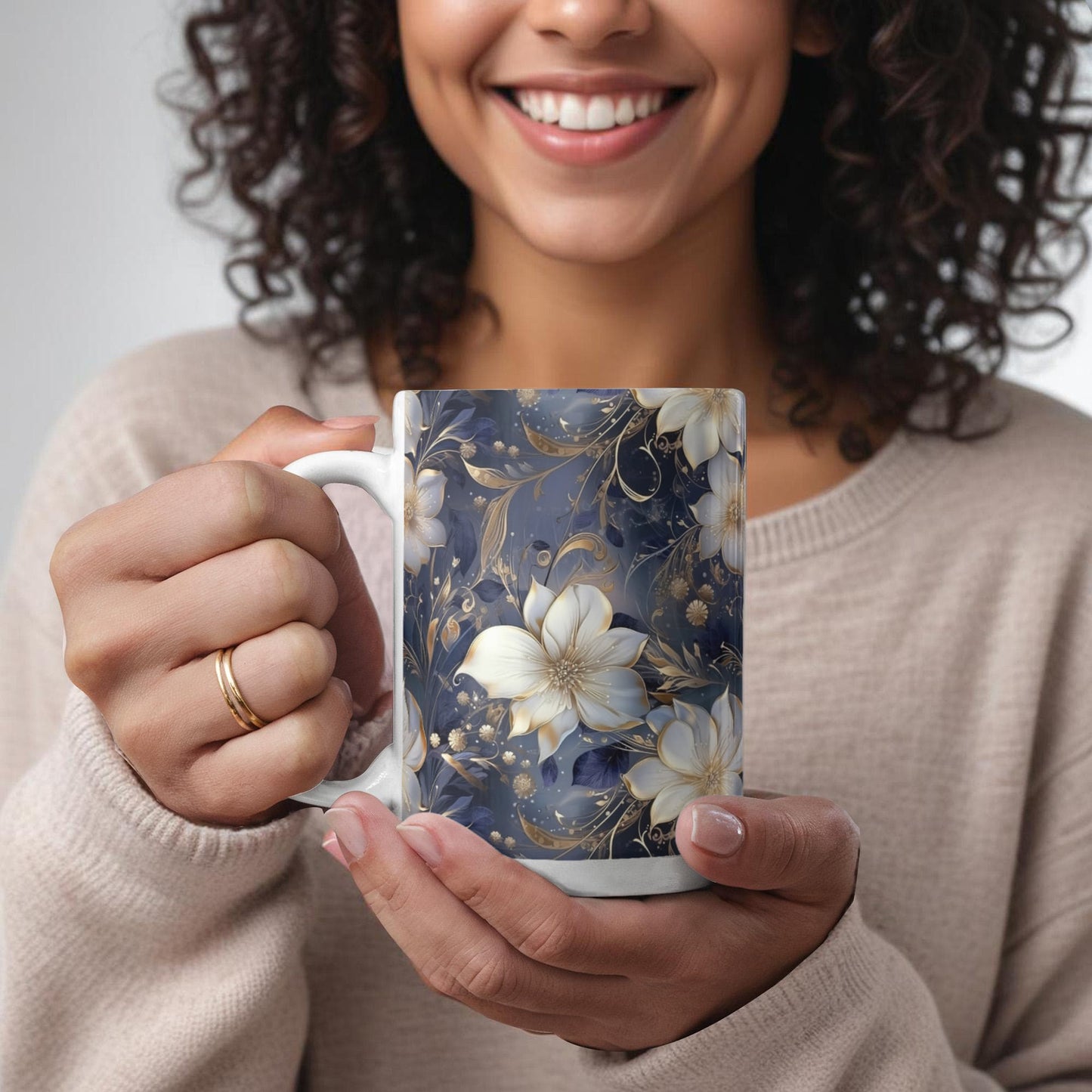Nocturnal Bloom Pattern 010 - 15oz White Ceramic Mug