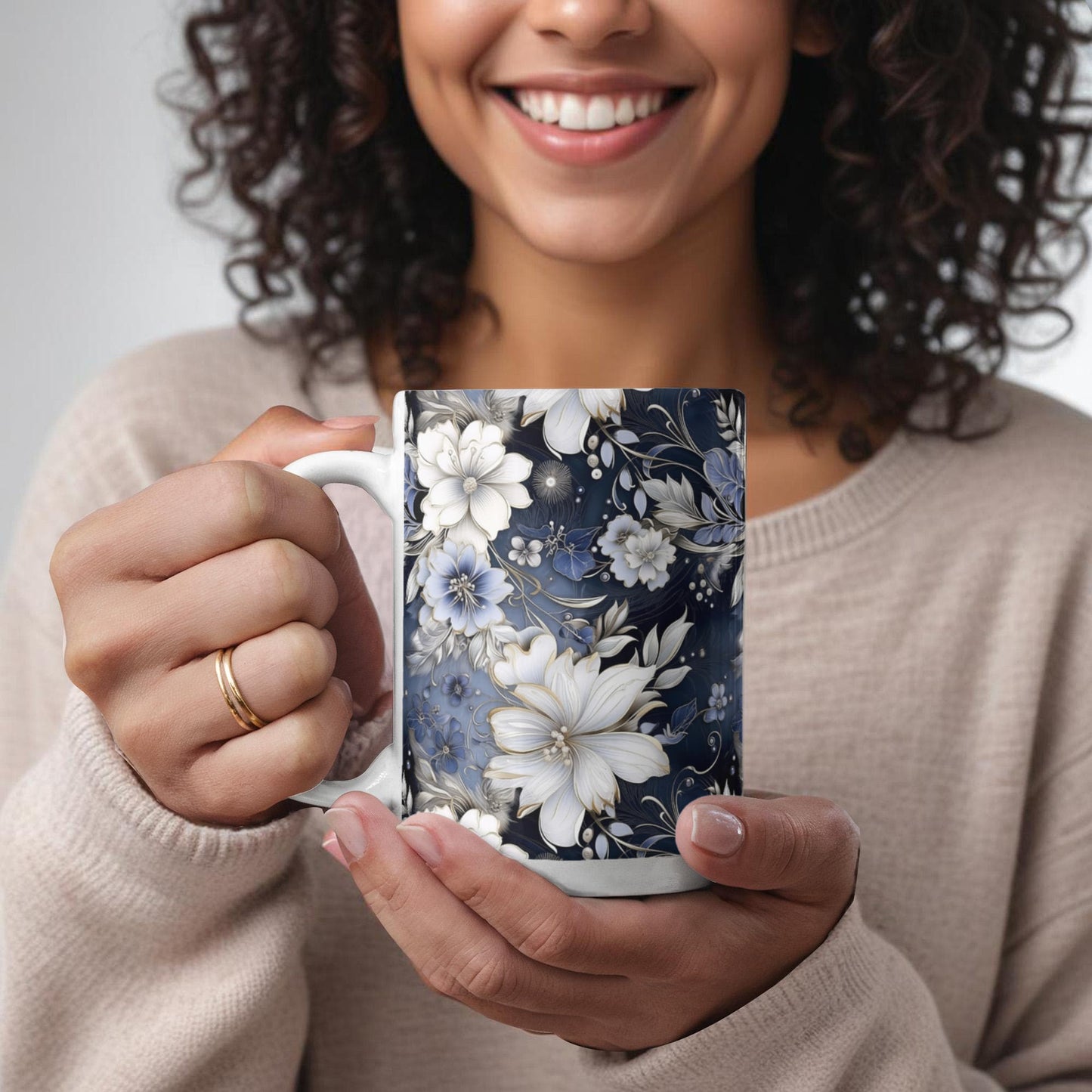 Nocturnal Bloom Pattern 012 - 15oz White Ceramic Mug