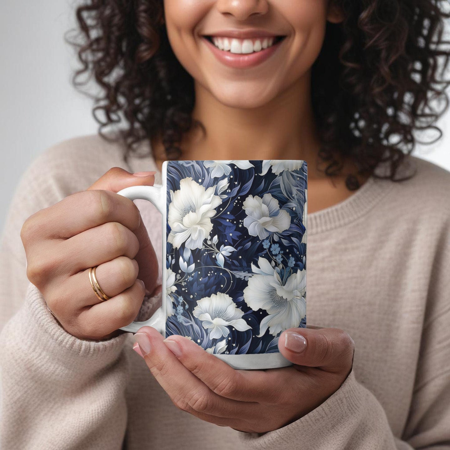 Nocturnal Bloom Pattern 007 - 15oz White Ceramic Mug