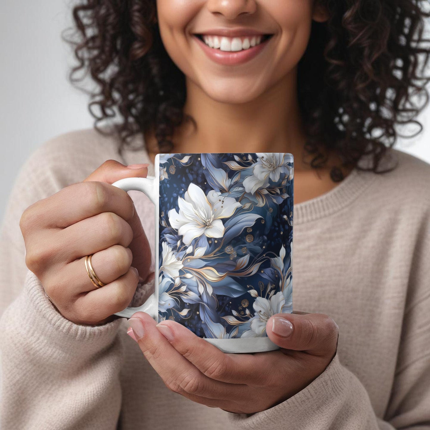 Nocturnal Bloom Pattern 005 - 15oz White Ceramic Mug