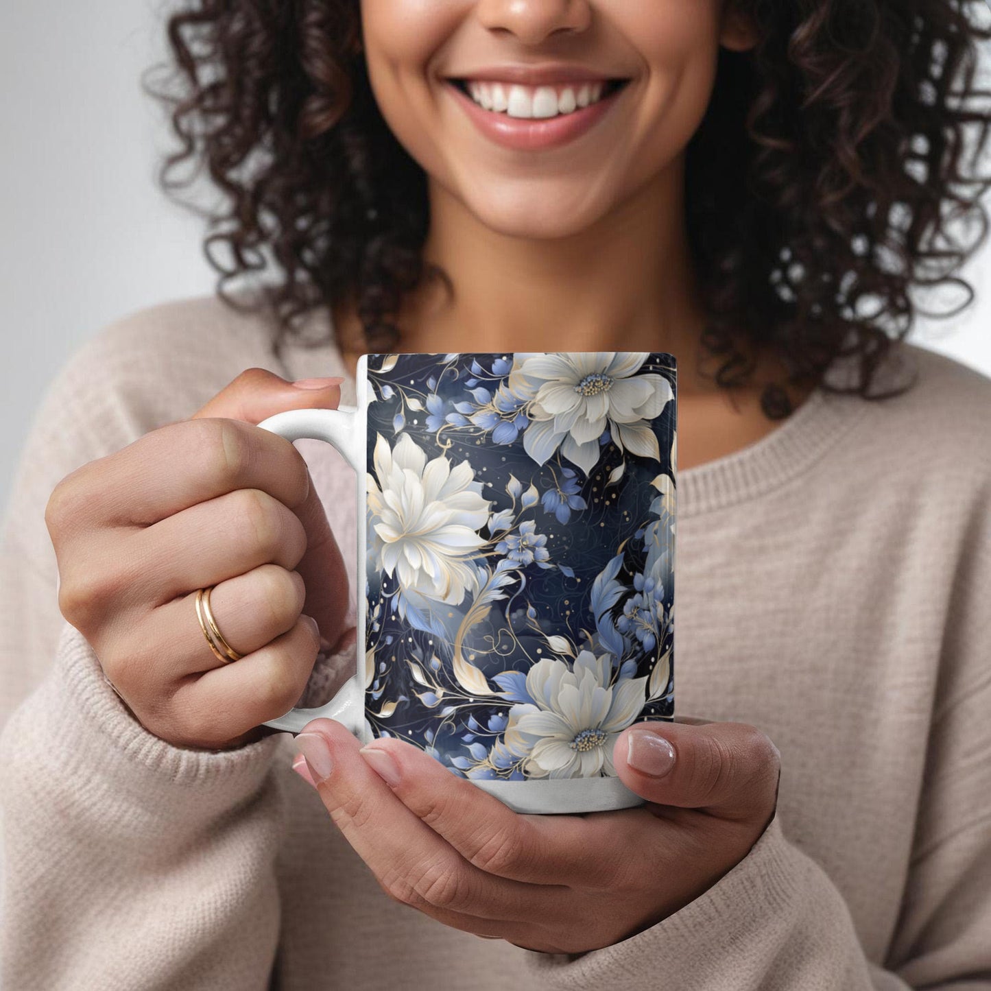 Nocturnal Bloom Pattern 008 - 15oz White Ceramic Mug