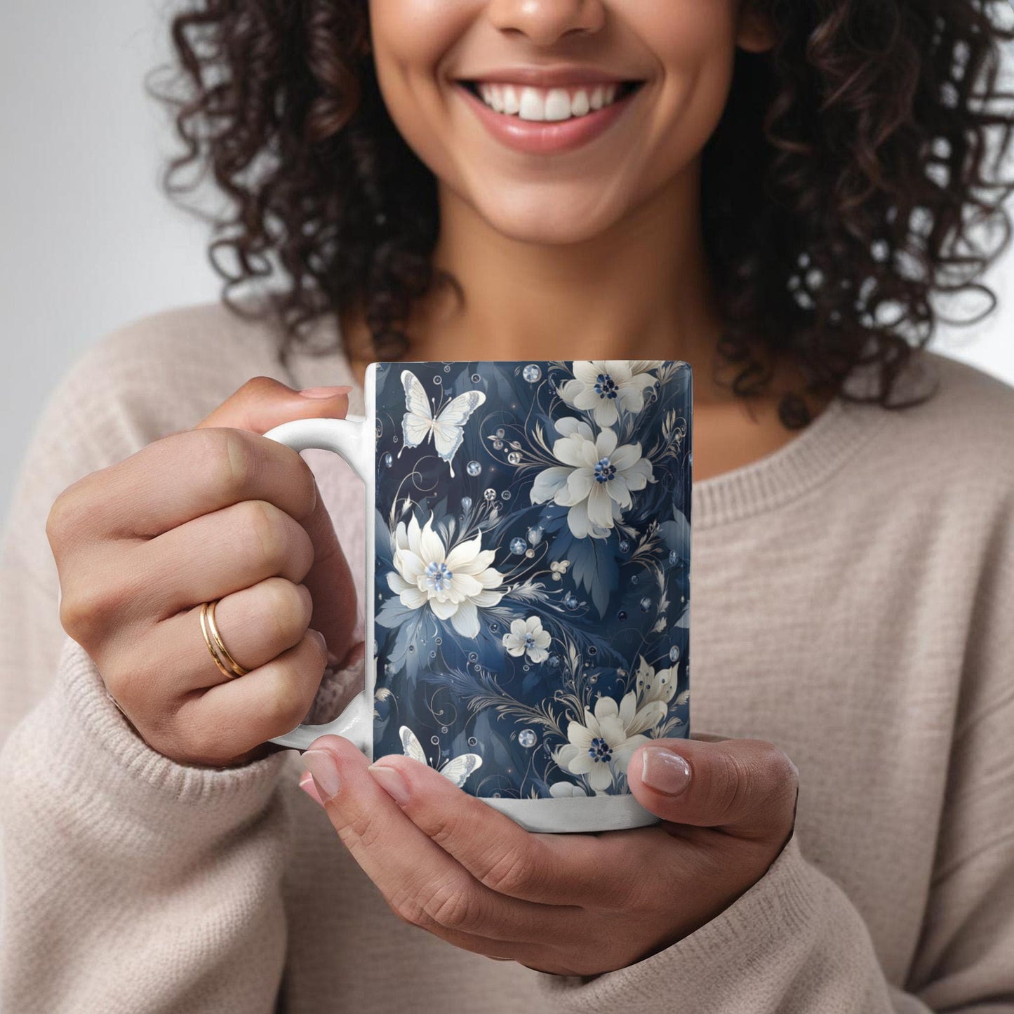 Nocturnal Bloom Pattern 004 - 15oz White Ceramic Mug