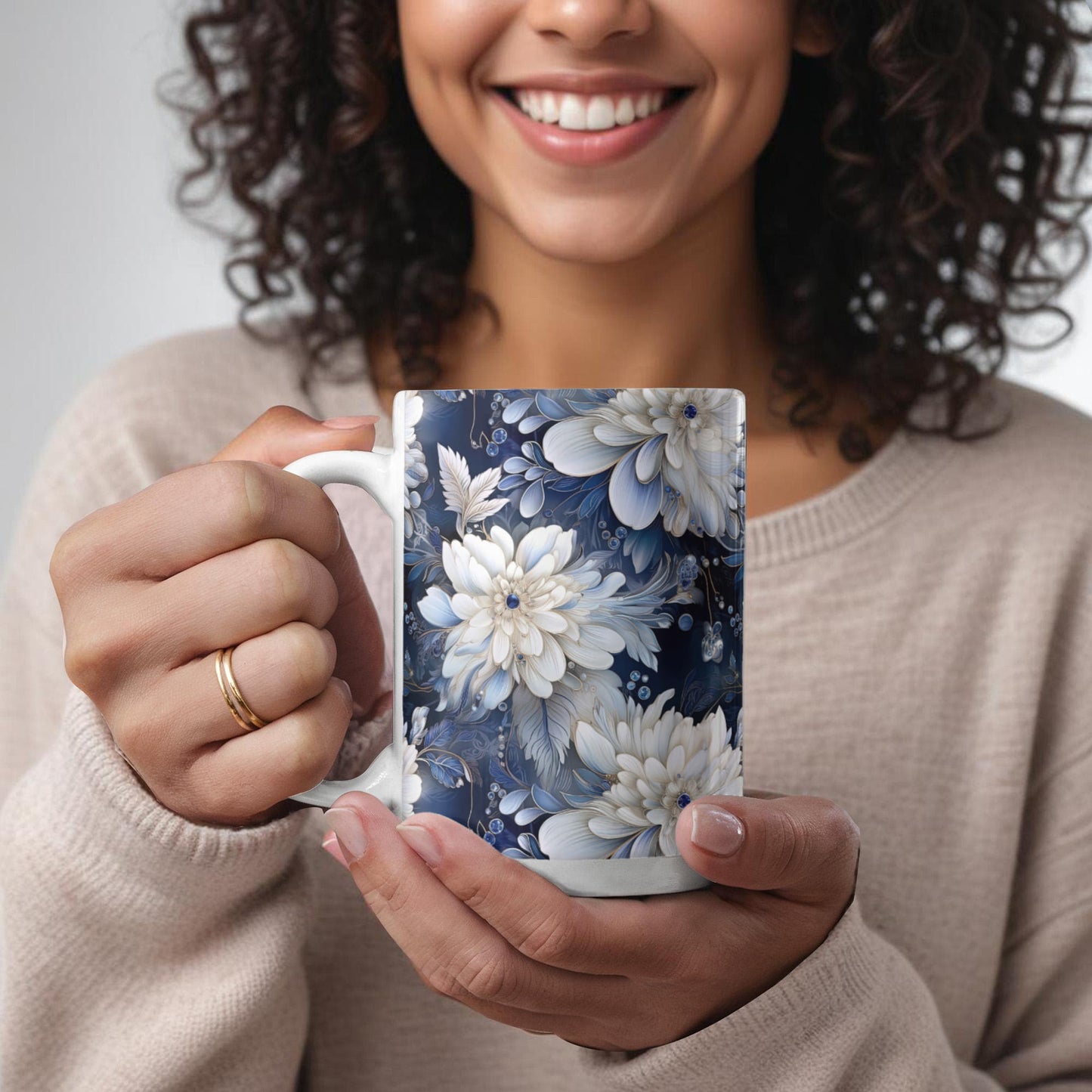 Nocturnal Bloom Pattern 009 - 15oz White Ceramic Mug