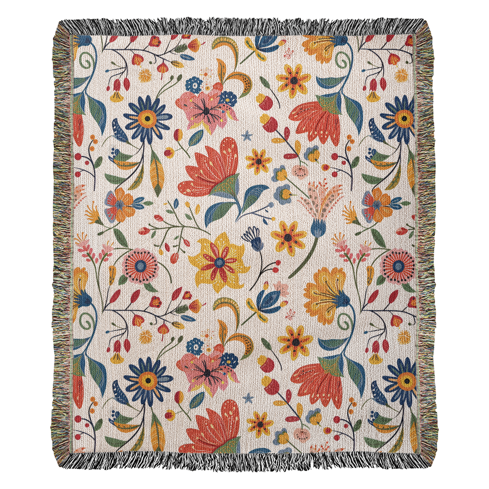 Mexican Floral Fiesta Pattern 019 - 50" x 60" Heirloom Woven Blanket