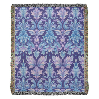 Blue And Purple Floral Pattern 018 - 50" x 60" Heirloom Woven Blanket