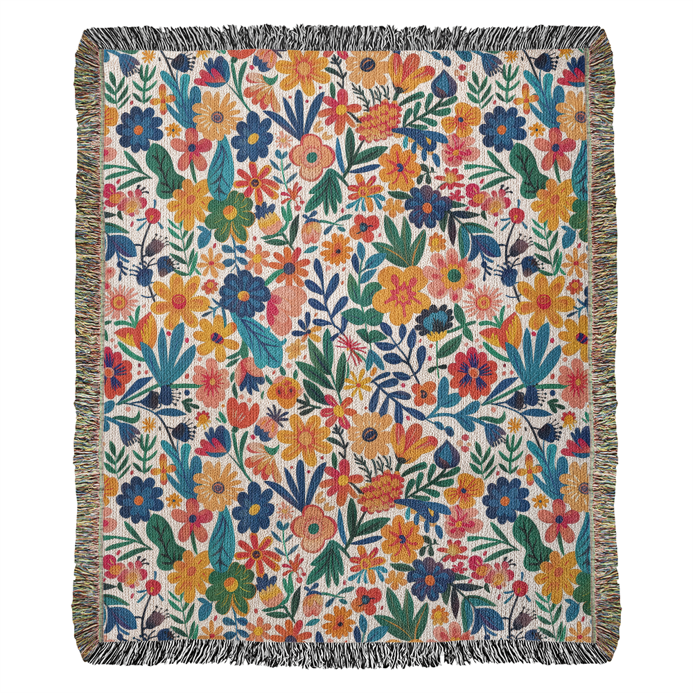 Mexican Floral Fiesta Pattern 010 - 50" x 60" Heirloom Woven Blanket