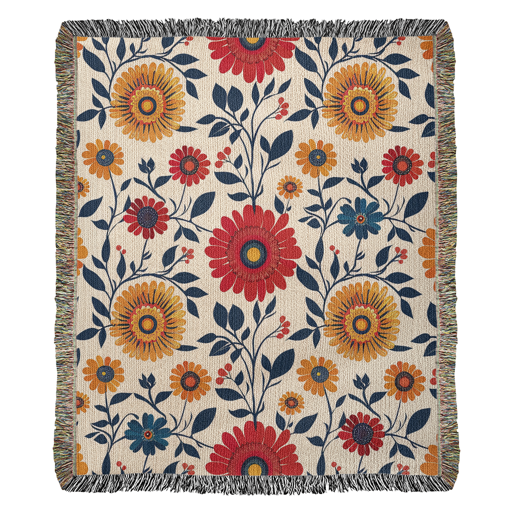 Mexican Floral Fiesta Pattern 040 - 50" x 60" Heirloom Woven Blanket