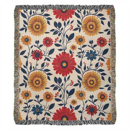 Mexican Floral Fiesta Pattern 040 - 50" x 60" Heirloom Woven Blanket