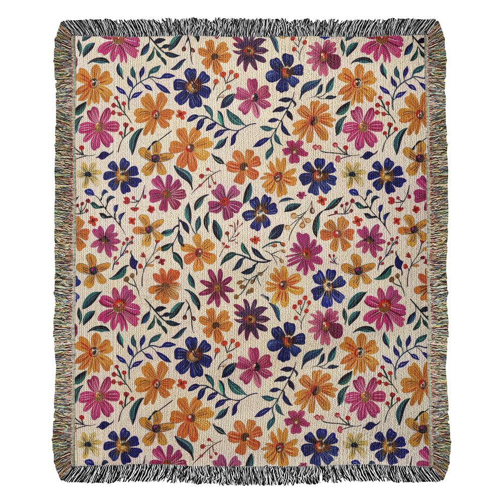 Mexican Floral Fiesta Pattern 008 - 50" x 60" Heirloom Woven Blanket