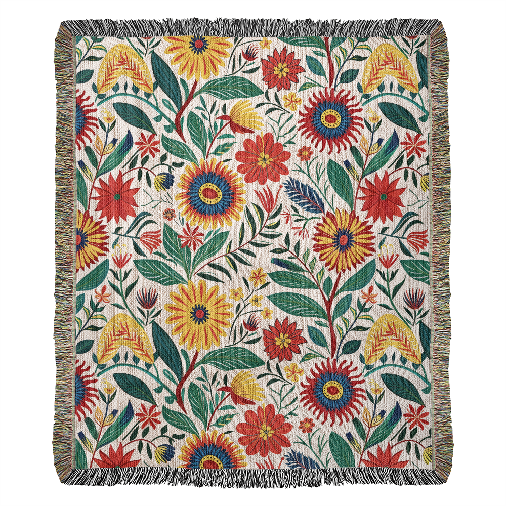 Mexican Floral Fiesta Pattern 023 - 50" x 60" Heirloom Woven Blanket
