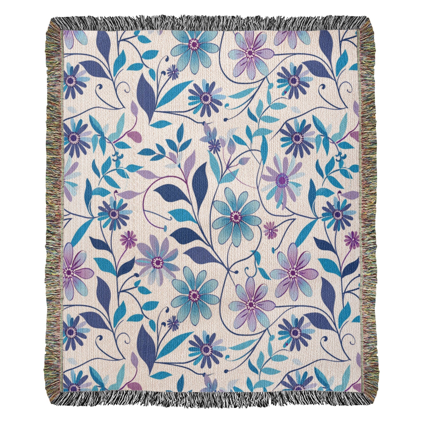 Blue And Purple Floral Pattern 019 - 50" x 60" Heirloom Woven Blanket