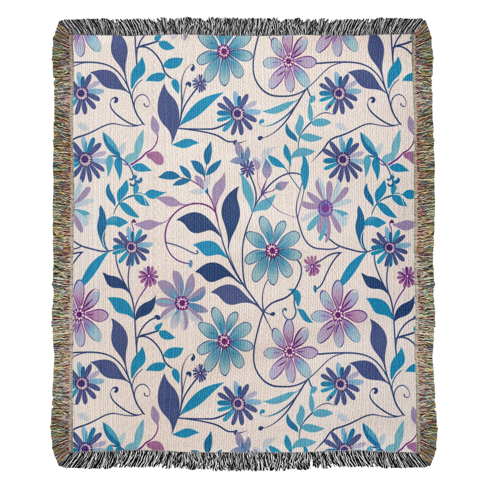 Blue And Purple Floral Pattern 019 - 50" x 60" Heirloom Woven Blanket