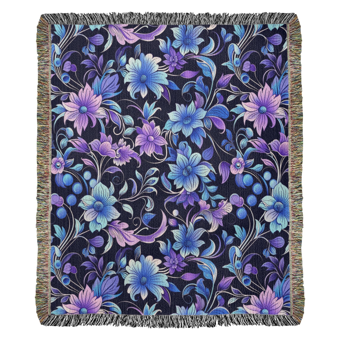 Blue And Purple Floral Pattern 025 - 50" x 60" Heirloom Woven Blanket