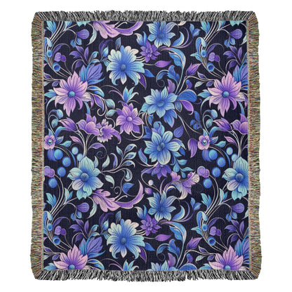 Blue And Purple Floral Pattern 025 - 50" x 60" Heirloom Woven Blanket