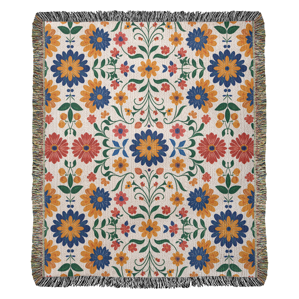Mexican Floral Fiesta Pattern 016 - 50" x 60" Heirloom Woven Blanket